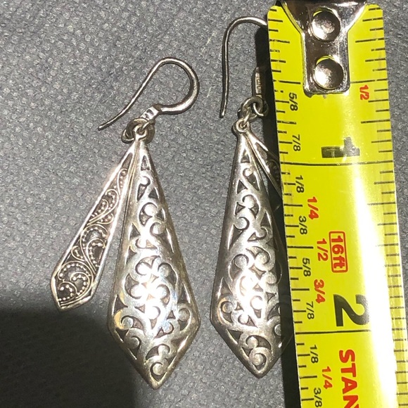 LOIS HILL Drop Dangle Sterling Oxidized Granulated & Cutout Overlapping Earrings - Picture 5 of 17